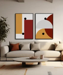 Conjunto 2 Quadros Decorativos Coleção Abstrato Geométrico n01 n02 – Vermelho e Laranja