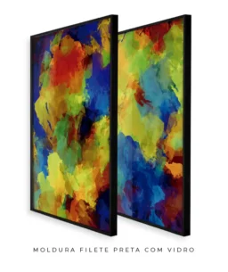 Conjunto 2 Quadros Decorativos Coleção Abstrato Textura Colorful n01 n03 – Azul e Amarelo - Imagem 4