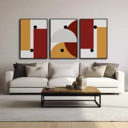 Conjunto 3 Quadros Decorativos Coleção Abstrato Geométrico n01 n02 n03 – Vermelho e Laranja