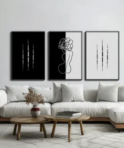 Conjunto 3 Quadros Decorativos Coleção P&B Mulher n01 n02 n03 – Preto e Branco