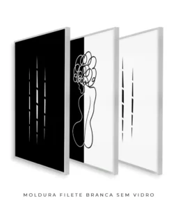 Conjunto 3 Quadros Decorativos Coleção P&B Mulher n01 n02 n03 – Preto e Branco - Imagem 12