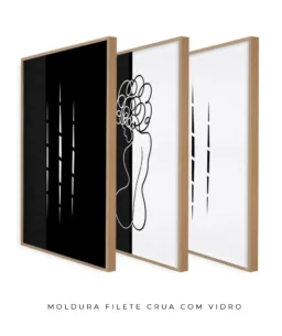 Conjunto 3 Quadros Decorativos Coleção P&B Mulher n01 n02 n03 – Preto e Branco - Imagem 9