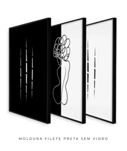 Conjunto 3 Quadros Decorativos Coleção P&B Mulher n01 n02 n03 – Preto e Branco - Imagem 6
