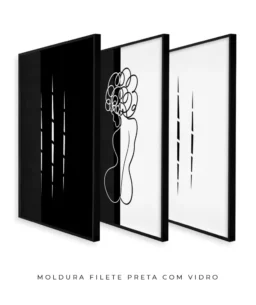 Conjunto 3 Quadros Decorativos Coleção P&B Mulher n01 n02 n03 – Preto e Branco - Imagem 5