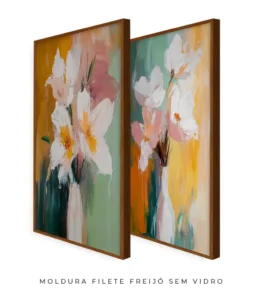 Conjunto 2 Quadros Decorativos Coleção Botânica Flores n08 n09 – Verde, Amarelo e Rosa - Imagem 7
