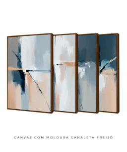 Conjunto 4 Quadros Decorativos Coleção Abstrato n12 n13 n14 n15 – Azul, Branco e Salmão - Imagem 15
